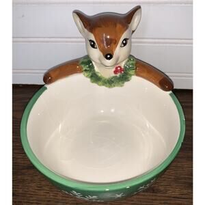 Vtg Earthenware Reindeer‎ Bowl Can’t Fruit Nuts Keys Jewelry Etc 5.5”x6”x7”